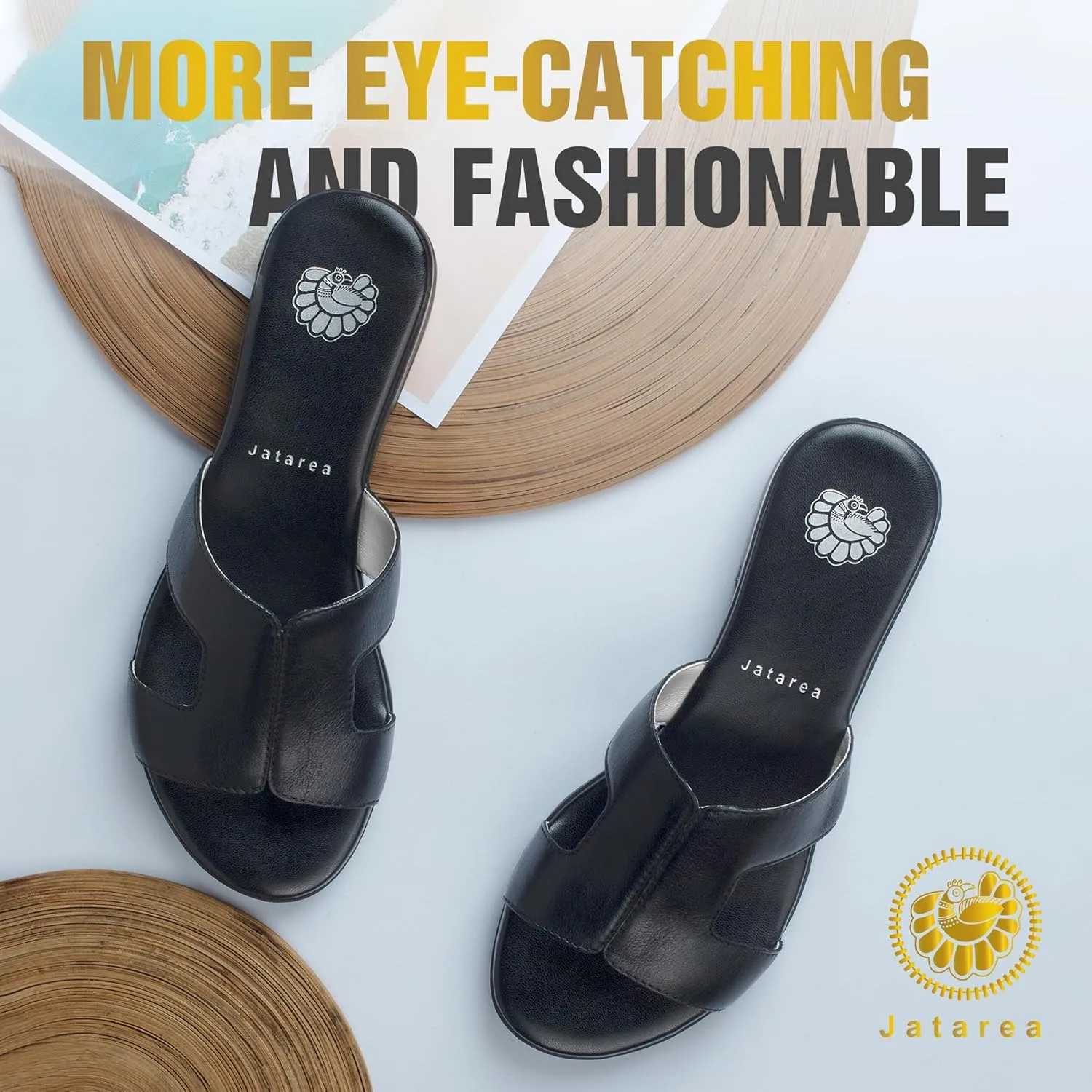 JATAREA Women Slip-On Flat Sandals | Softy Leather, Open-Toe Summer Outdoor Sandals - Chonchola