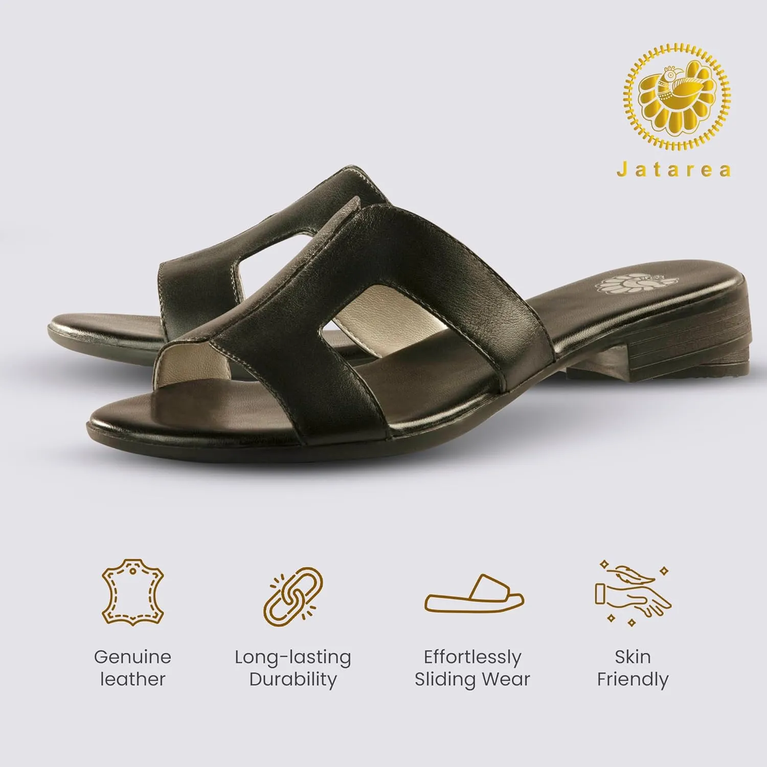 JATAREA Women Slip-On Flat Sandals | Softy Leather, Open-Toe Summer Outdoor Sandals - Chonchola