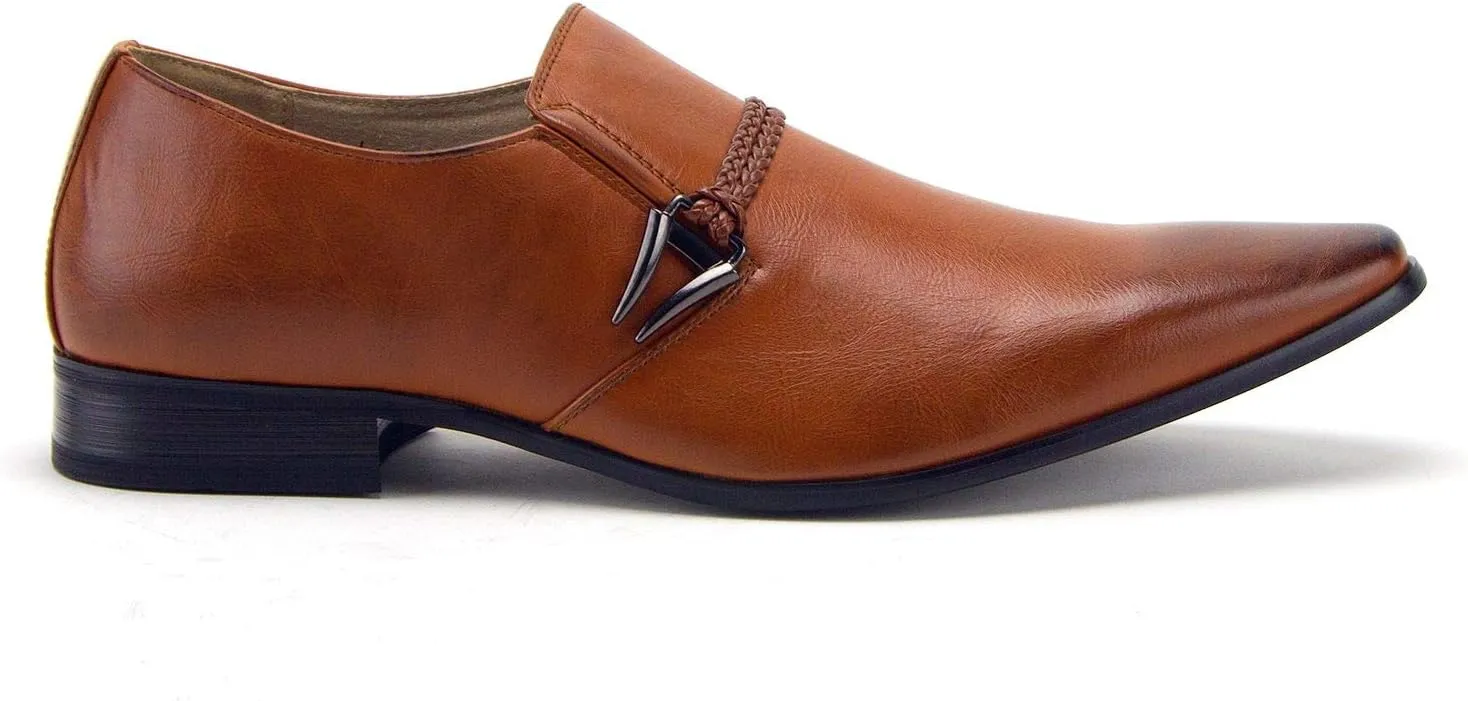 Jazame Men's 98105 Urban Pointed Toe Slip On Belted Loafers Dress Shoes