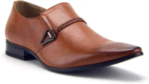 Jazame Men's 98105 Urban Pointed Toe Slip On Belted Loafers Dress Shoes