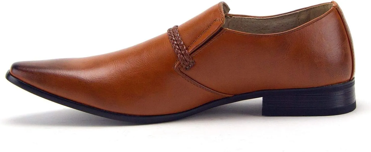 Jazame Men's 98105 Urban Pointed Toe Slip On Belted Loafers Dress Shoes