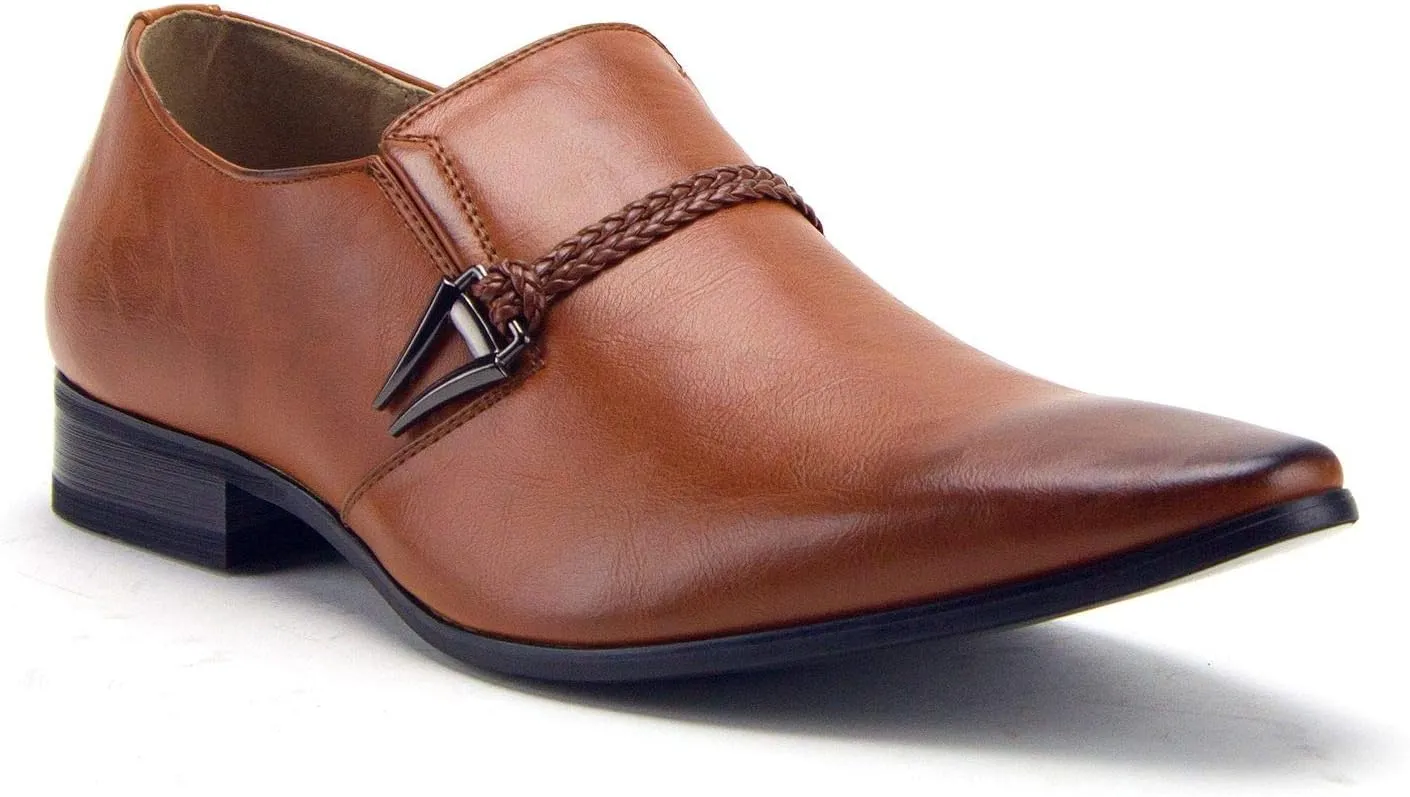 Jazame Men's 98105 Urban Pointed Toe Slip On Belted Loafers Dress Shoes