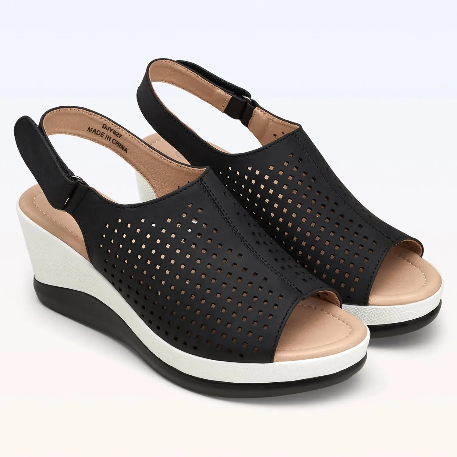 Jeossy Women's Platform Wedge Sandals Slip On 825 Peep Toe High Heel Sandals