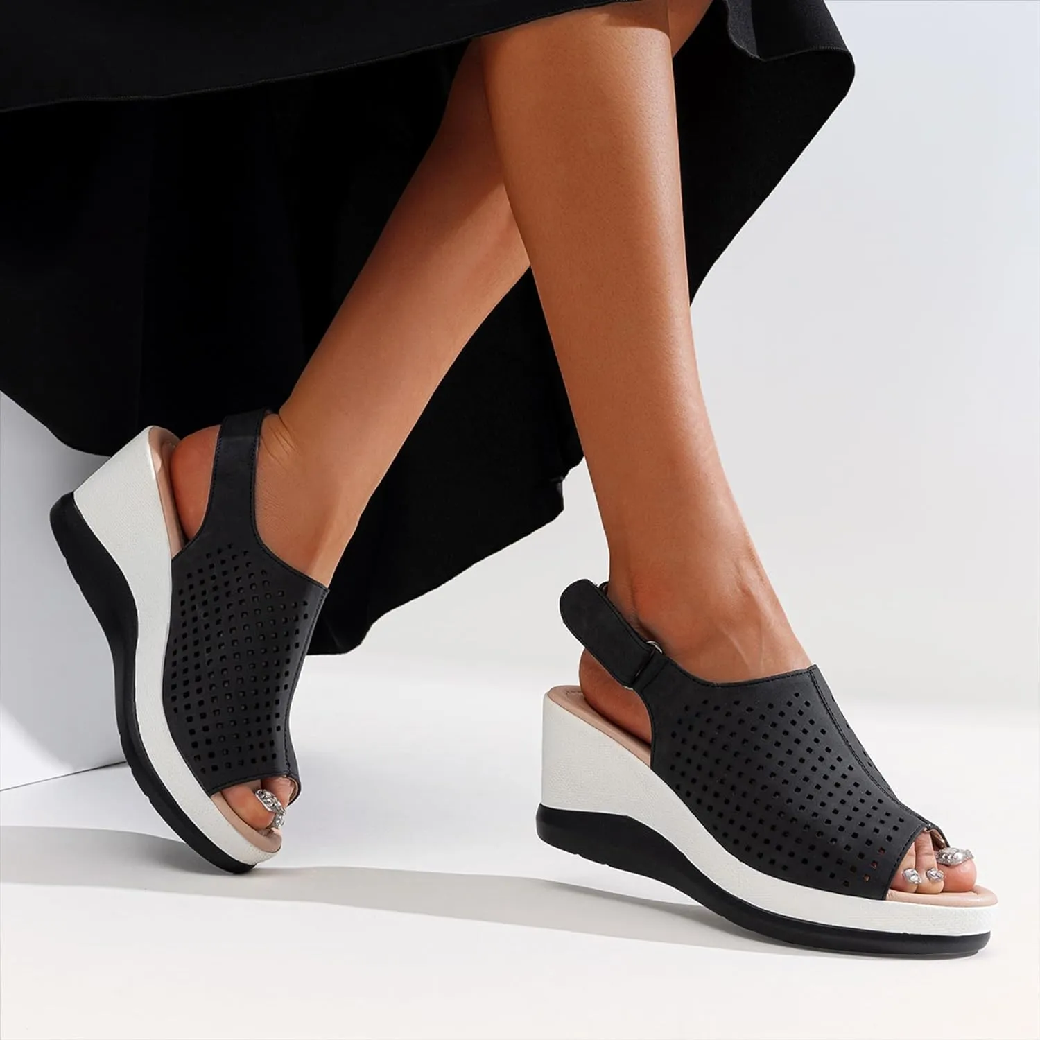 Jeossy Women's Platform Wedge Sandals Slip On 825 Peep Toe High Heel Sandals