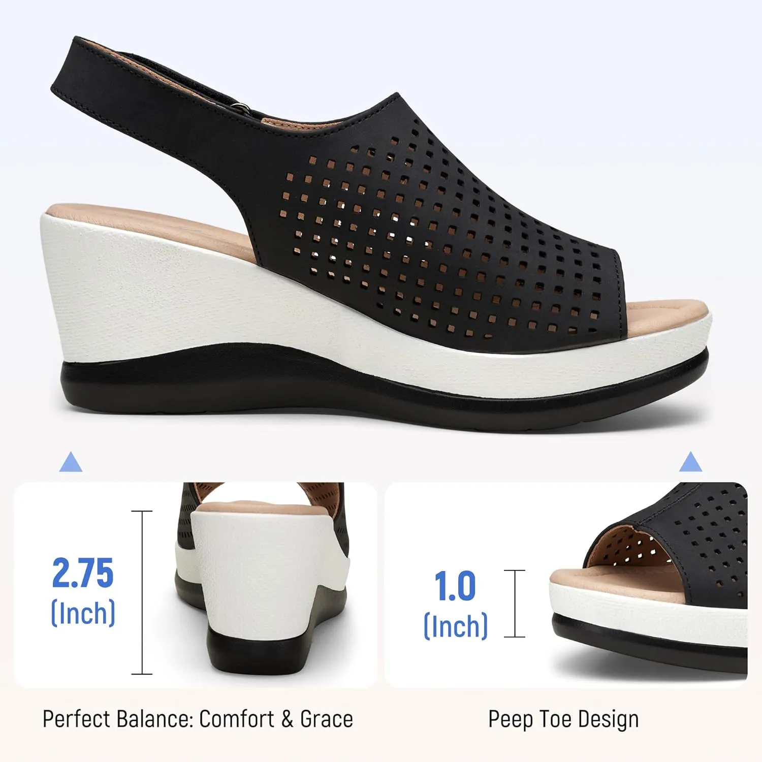 Jeossy Women's Platform Wedge Sandals Slip On 825 Peep Toe High Heel Sandals