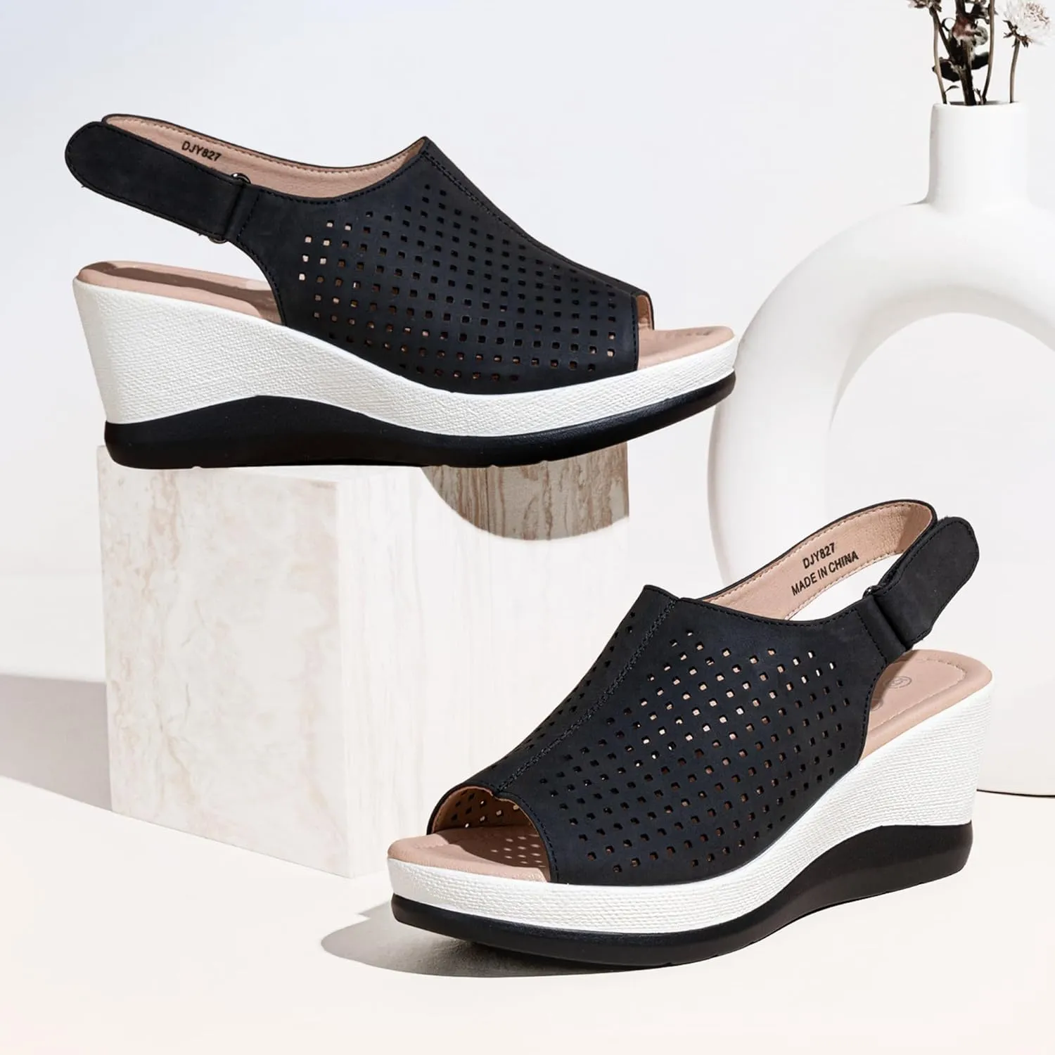 Jeossy Women's Platform Wedge Sandals Slip On 825 Peep Toe High Heel Sandals