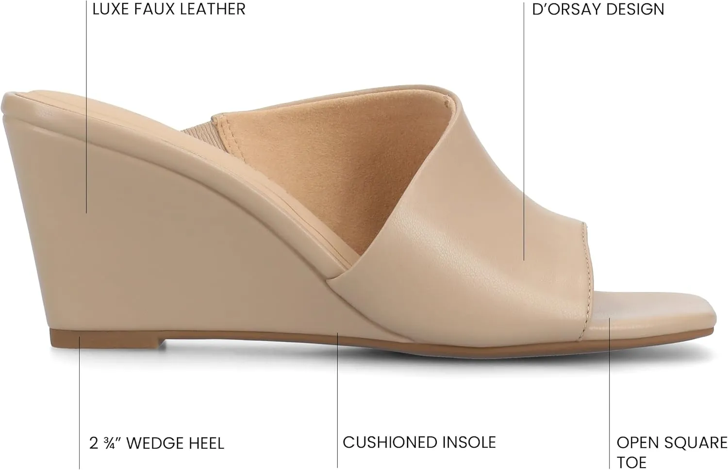 Journee Womens cushioned footbeds Clementine wedge heel sandal D'orsay open toe slip-on faux leather
