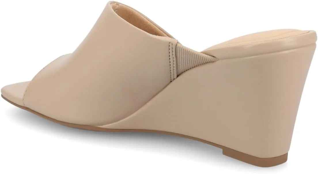 Journee Womens cushioned footbeds Clementine wedge heel sandal D'orsay open toe slip-on faux leather