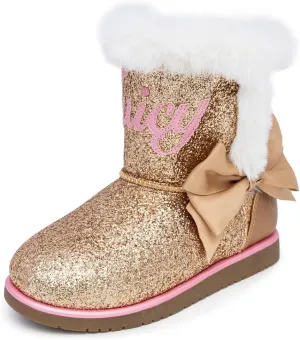 Juicy Couture Girls Winter Fur Boots Warm Insulated Fashion Booties Mid Calf Outdoor Snow Boot for Toddler/Little Kid/Big Kid