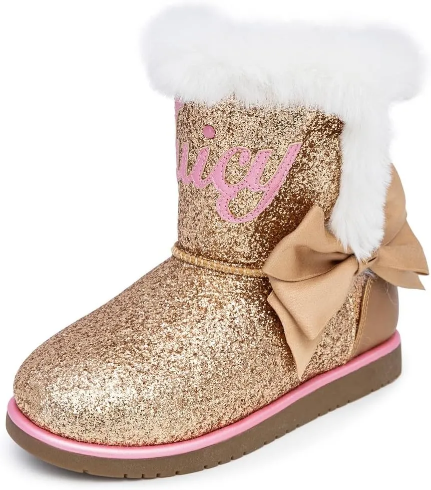 Juicy Couture Girls Winter Fur Boots Warm Insulated Fashion Booties Mid Calf Outdoor Snow Boot for Toddler/Little Kid/Big Kid