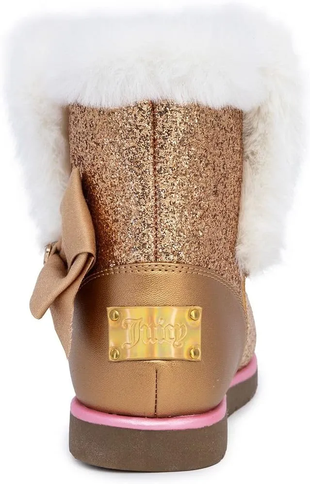 Juicy Couture Girls Winter Fur Boots Warm Insulated Fashion Booties Mid Calf Outdoor Snow Boot for Toddler/Little Kid/Big Kid