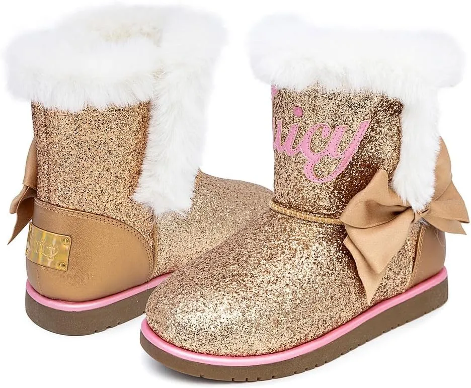Juicy Couture Girls Winter Fur Boots Warm Insulated Fashion Booties Mid Calf Outdoor Snow Boot for Toddler/Little Kid/Big Kid