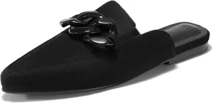 Juliet Holy Womens Mules Flats Pointed Toe Backless Loafers Slip on Metal Chain Slides