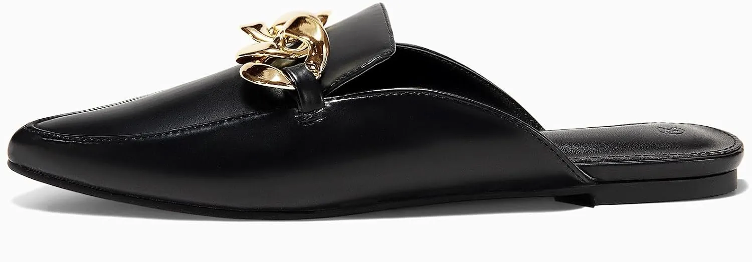 Juliet Holy Womens Mules Flats Pointed Toe Backless Loafers Slip on Metal Chain Slides