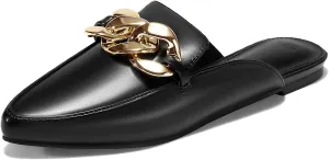 Juliet Holy Womens Mules Flats Pointed Toe Backless Loafers Slip on Metal Chain Slides