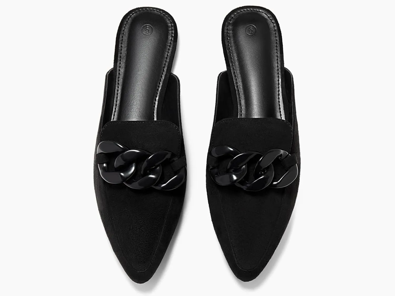 Juliet Holy Womens Mules Flats Pointed Toe Backless Loafers Slip on Metal Chain Slides