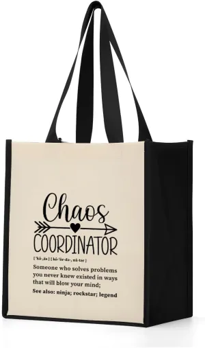 Jztco Chaos Coordinator Thank You Appreciation Gifts for Women Girls Friends Waterproof Tote Bag Reusable Grocery Bag