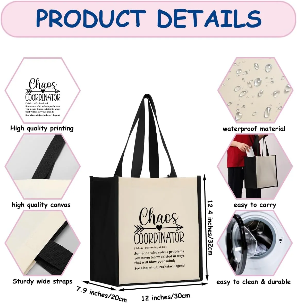Jztco Chaos Coordinator Thank You Appreciation Gifts for Women Girls Friends Waterproof Tote Bag Reusable Grocery Bag