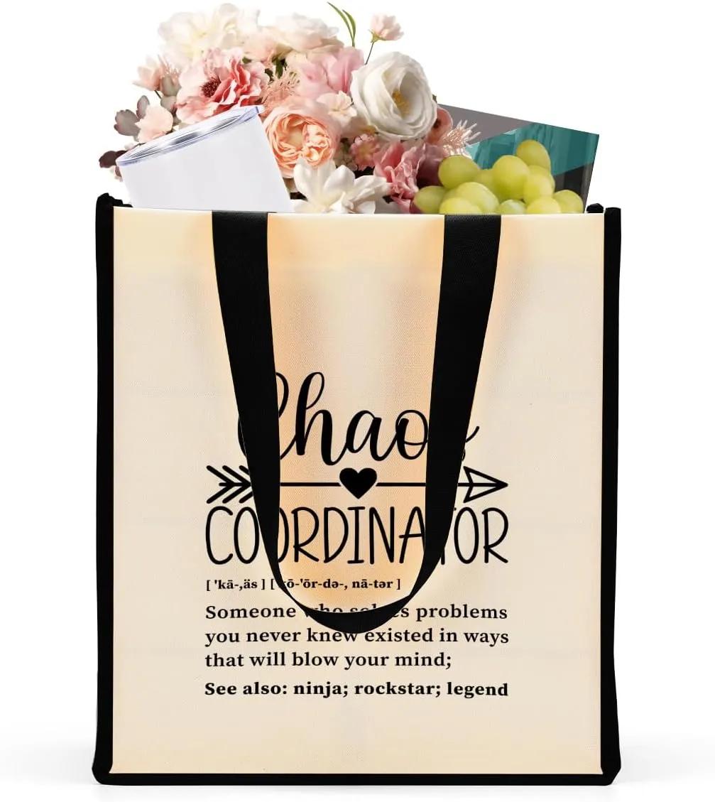 Jztco Chaos Coordinator Thank You Appreciation Gifts for Women Girls Friends Waterproof Tote Bag Reusable Grocery Bag