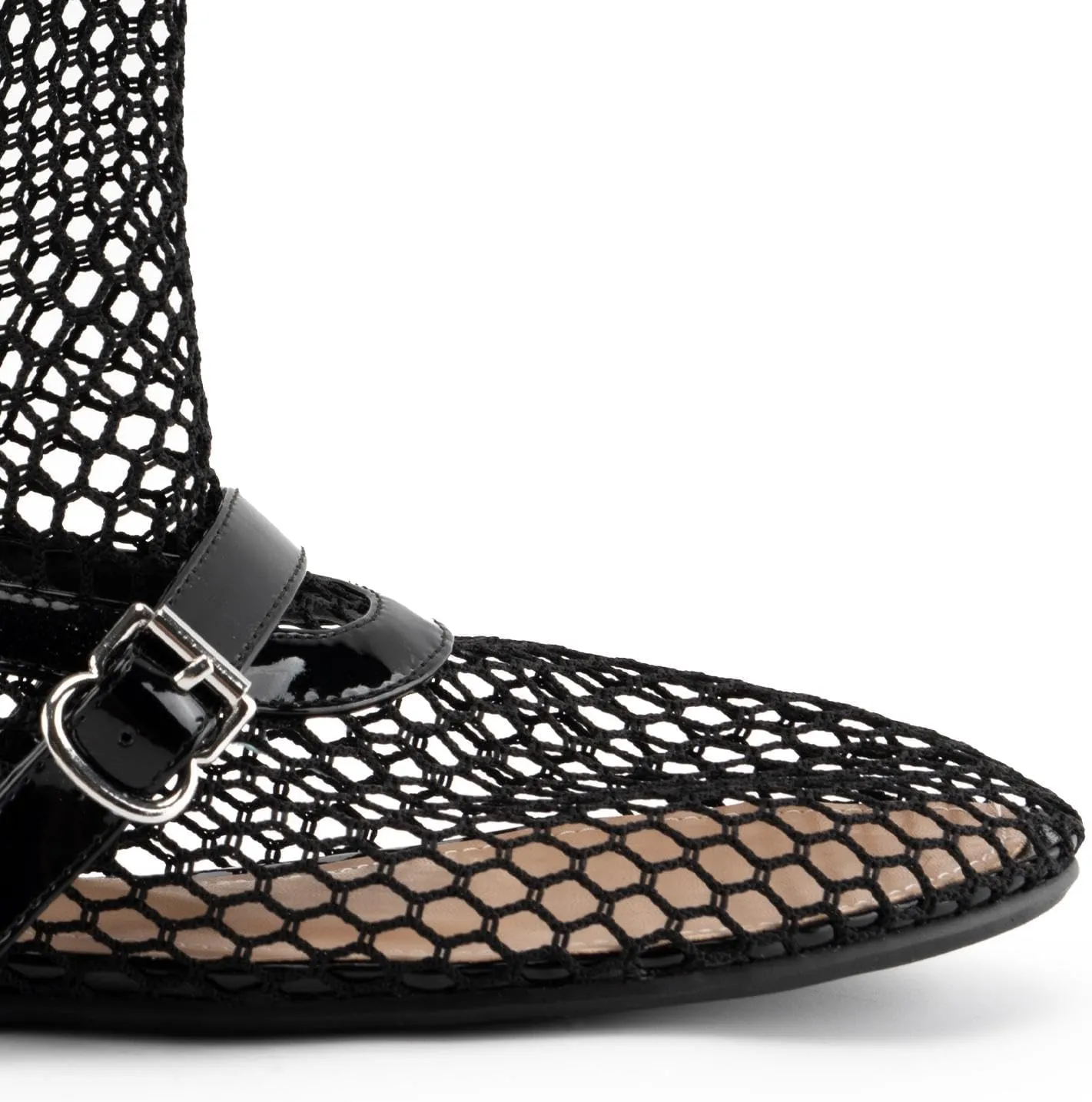 KaroNairy Mesh Flats for Women Mesh Sandals Hollow Metal Buckle Mesh Ballet Flats Rounde Toe Mary Jane Flats Black
