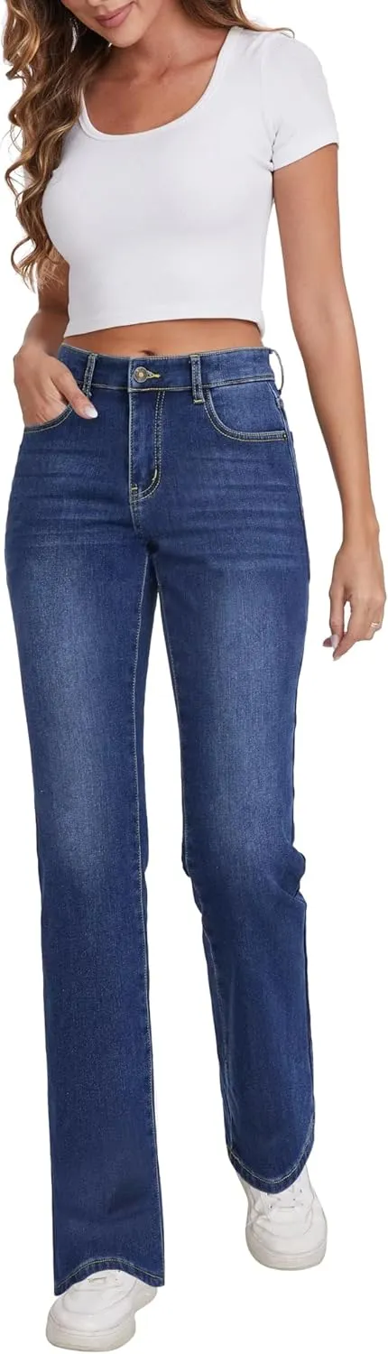 KDF Women's Fleece Lined Jeans Women High Waisted Straight Leg Jeans Winter Fleece Lined Jean Pants