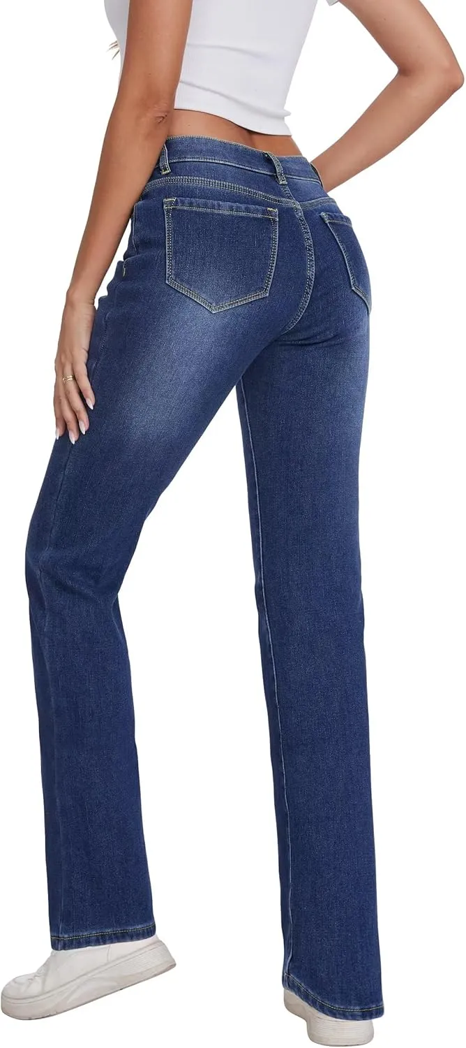 KDF Women's Fleece Lined Jeans Women High Waisted Straight Leg Jeans Winter Fleece Lined Jean Pants