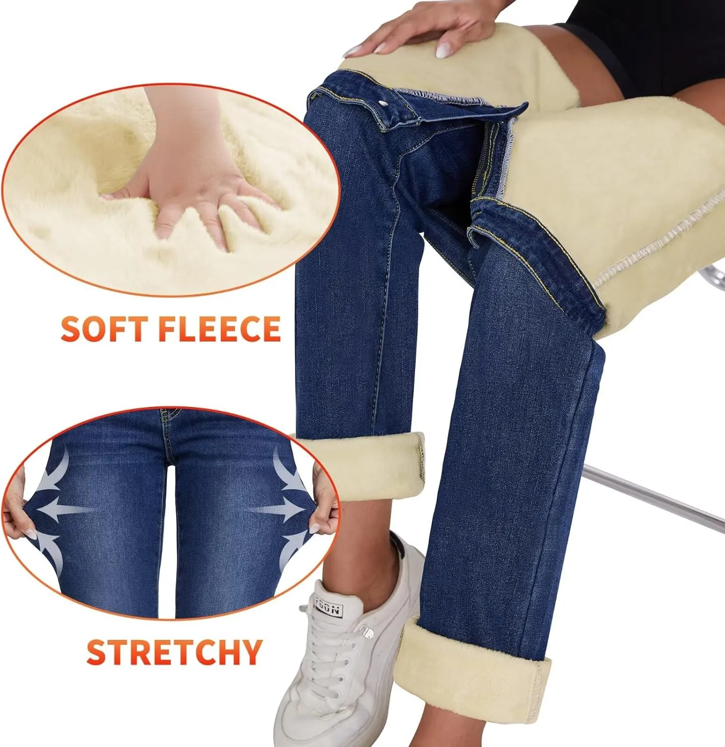 KDF Women's Fleece Lined Jeans Women High Waisted Straight Leg Jeans Winter Fleece Lined Jean Pants