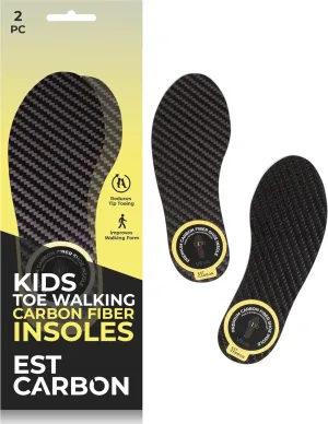 Kids Carbon Fiber Insoles - Toddler Size 6, 2 Pieces - Orthotic Shoe Inserts - Tip Toe Walking Correction - Sports Footplate for Soccer Cleats, Sneakers, Shoes - FSA HSA Eligible - by EstCarbon