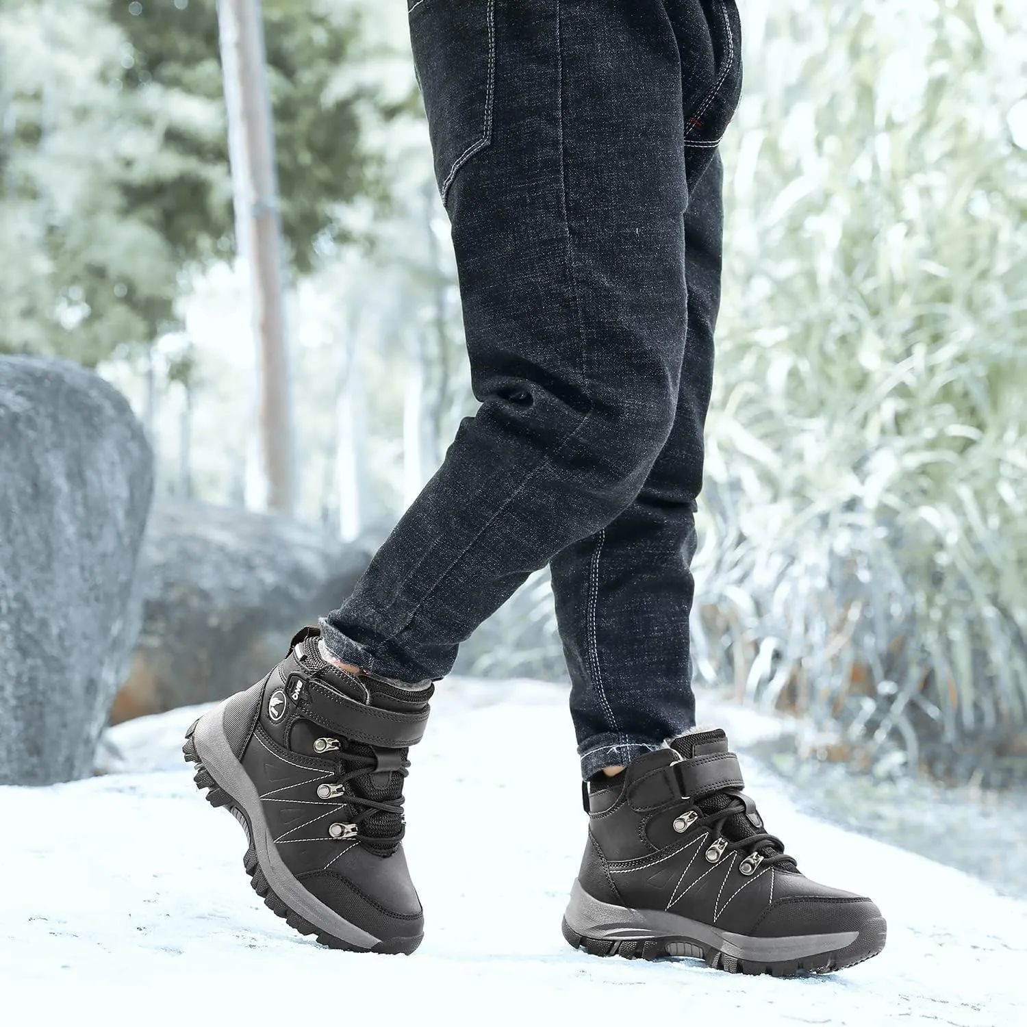 Kids Girls Boys Winter Warm Hiking Snow Boots Outdoor Insulated Fur Lined Waterproof Ankle Shoes