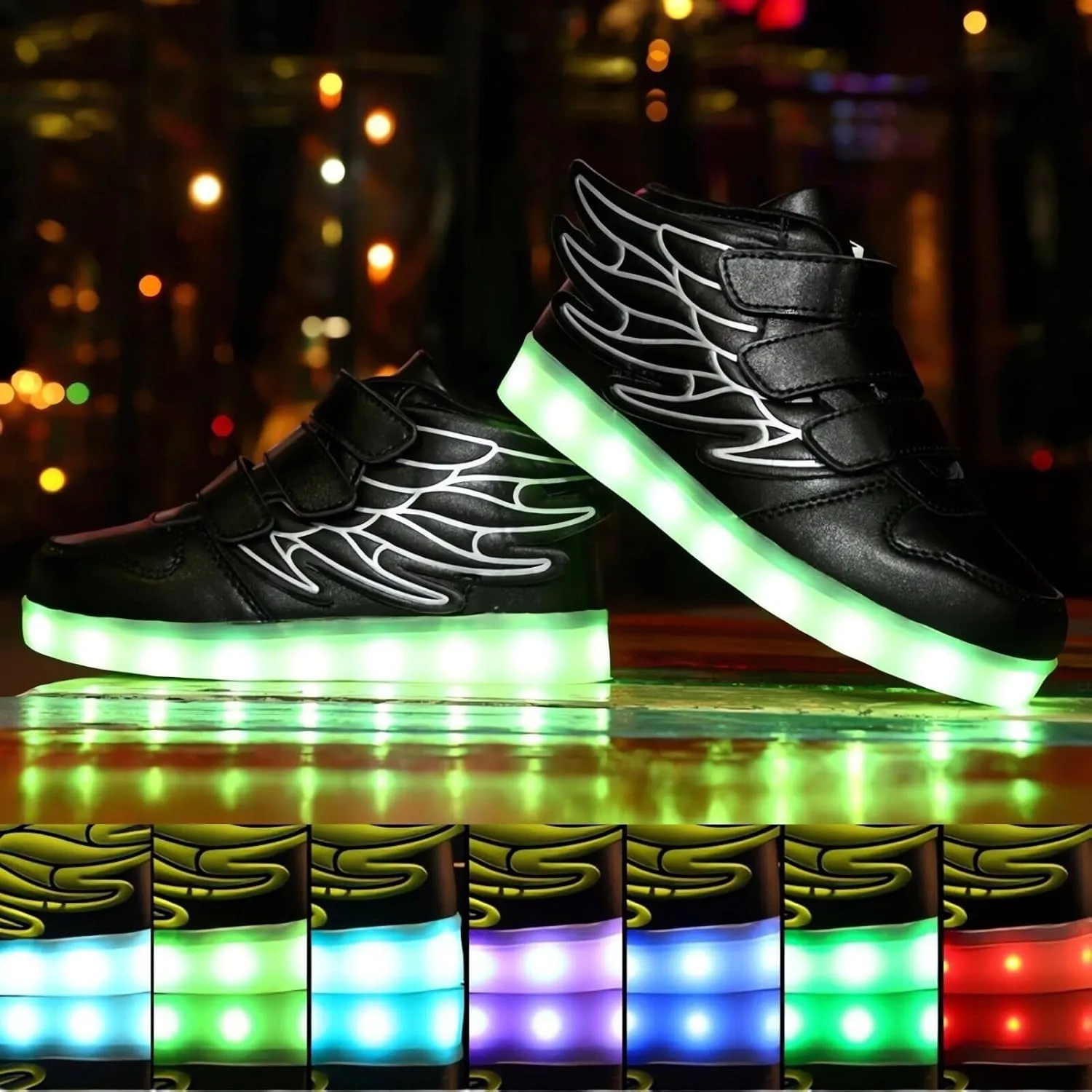 Kids LED Light Up Trainers Boys Girls USB Rechargeable Shoes 7 Colors Luminous High Top Sneakers Size Gift Xmas