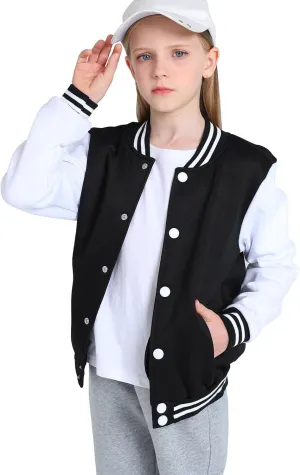 Kids Varsity Jacket Girls Boys Baseball Jacket Bomber Coat School Uniform with Pocket