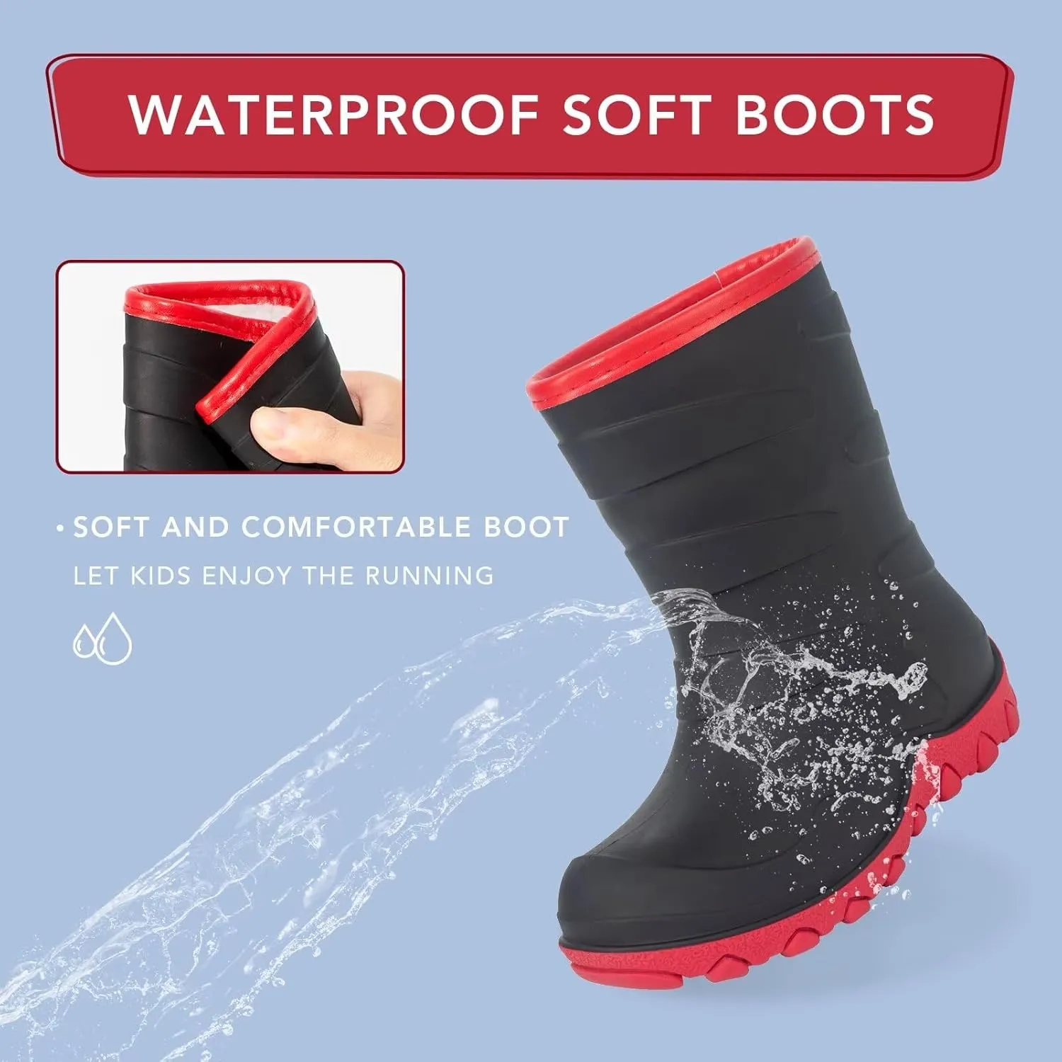 Kids Winter Rain Boots, Insulated Warm Snow Boots, Children Waterproof Mud Boots for Boys and Girls, Toddler/Little Kid/Big Kid
