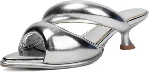 Kitten Heel Mules for Women Slip On Point Open Toe Heeled Mules