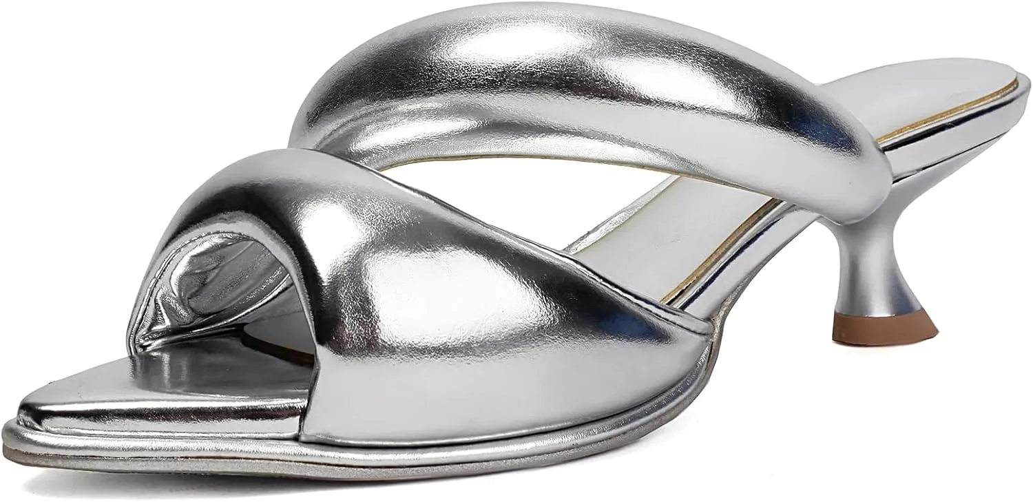 Kitten Heel Mules for Women Slip On Point Open Toe Heeled Mules