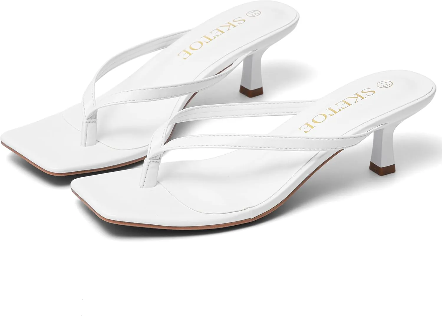 Kitten Heels for Women Square Toe Sandals Flip Flop Heels Thong Sandals Comfortable Summer 2 Inch Heels Sandals