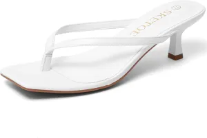 Kitten Heels for Women Square Toe Sandals Flip Flop Heels Thong Sandals Comfortable Summer 2 Inch Heels Sandals