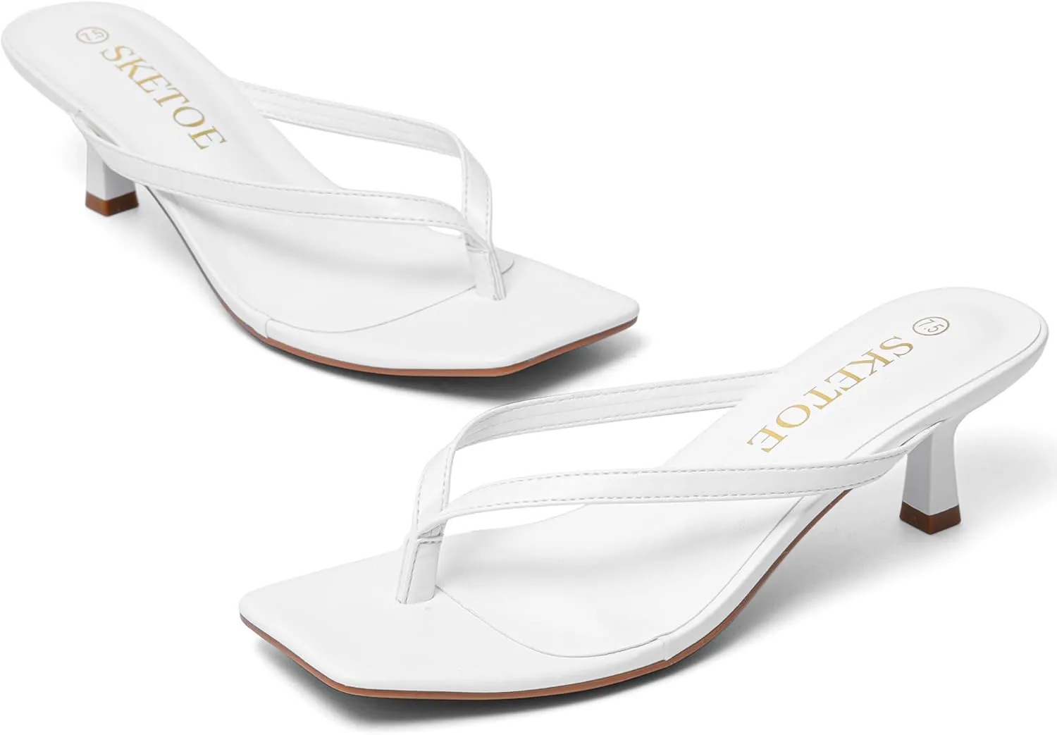 Kitten Heels for Women Square Toe Sandals Flip Flop Heels Thong Sandals Comfortable Summer 2 Inch Heels Sandals