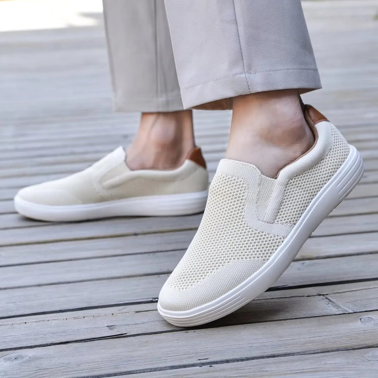 konhill Slip on Sneaker for Men- Casual Knit Boat Loafers Walking Shoes Driving Work Memory Skate Foam Shoes