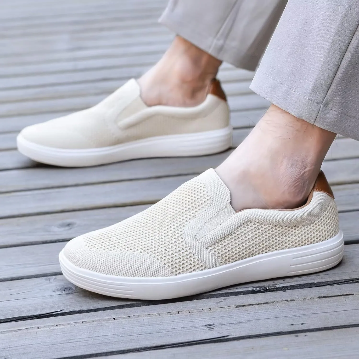 konhill Slip on Sneaker for Men- Casual Knit Boat Loafers Walking Shoes Driving Work Memory Skate Foam Shoes