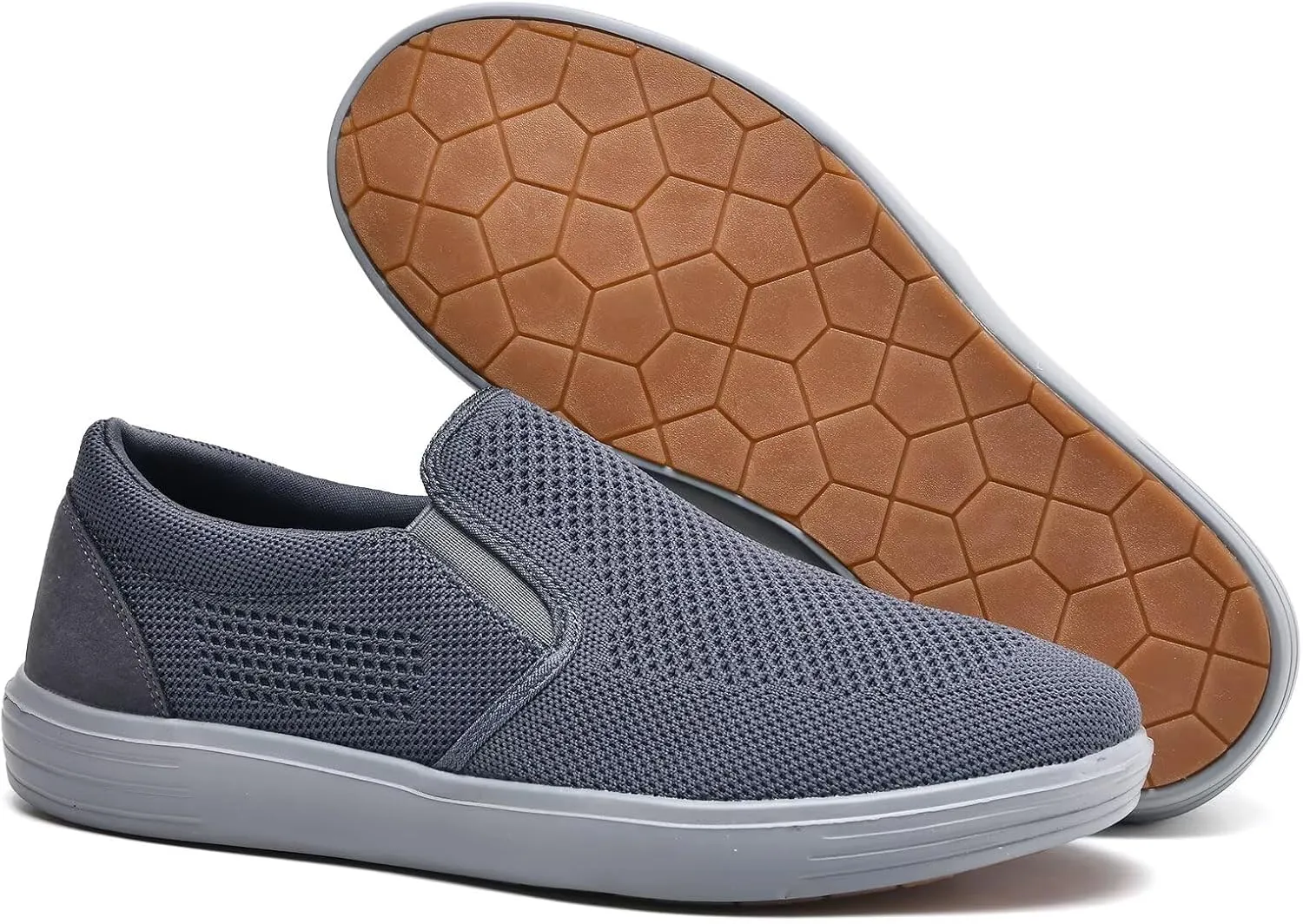 konhill Slip on Sneaker for Men- Casual Knit Boat Loafers Walking Shoes Driving Work Memory Skate Foam Shoes