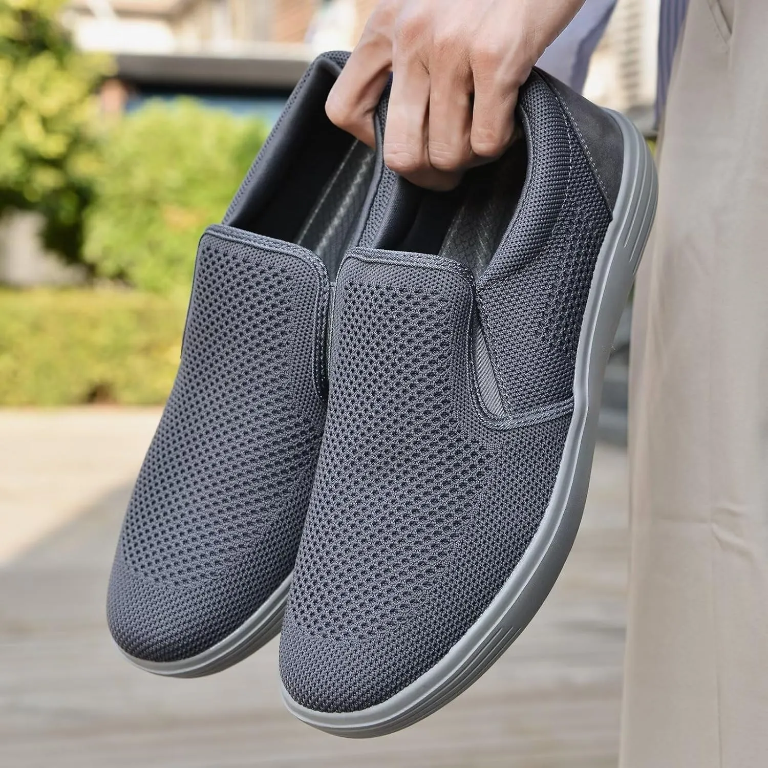 konhill Slip on Sneaker for Men- Casual Knit Boat Loafers Walking Shoes Driving Work Memory Skate Foam Shoes