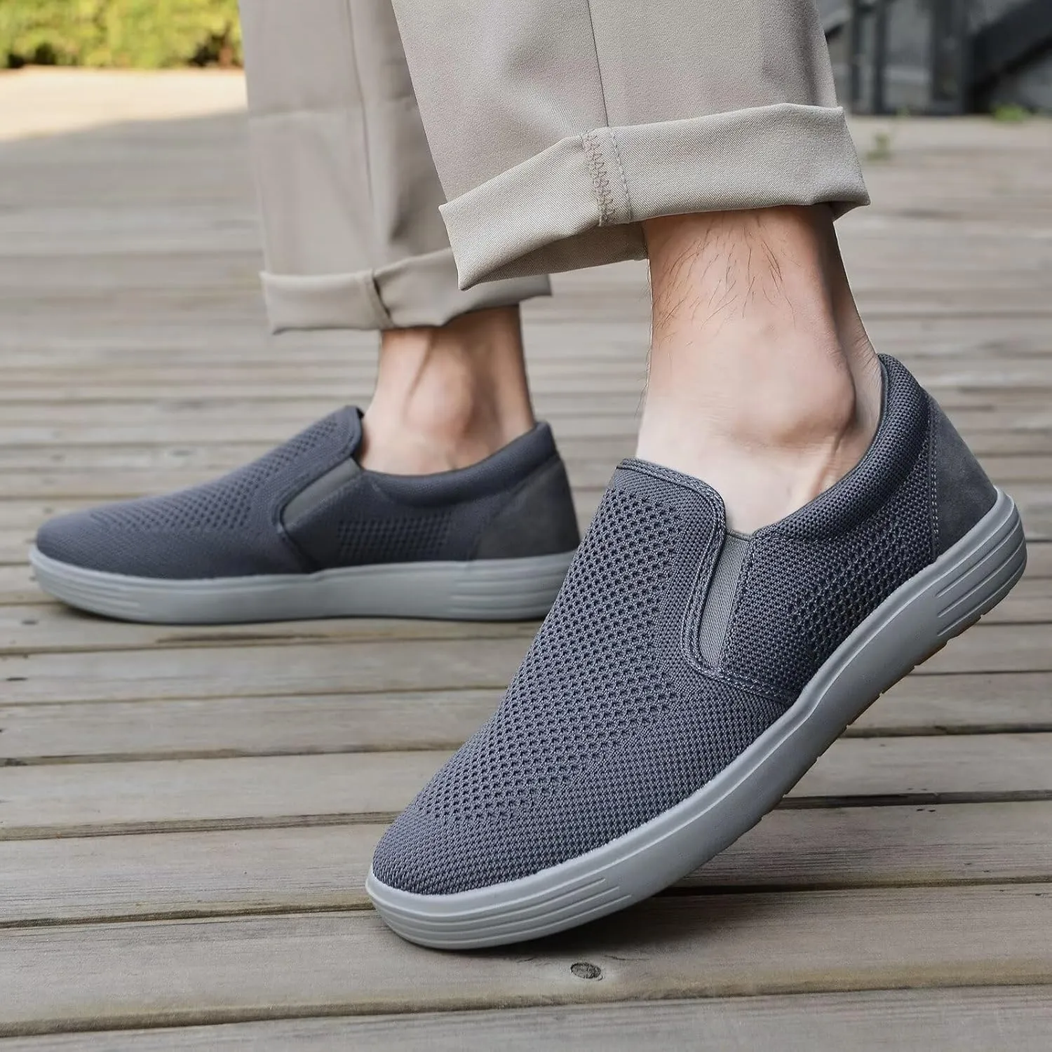 konhill Slip on Sneaker for Men- Casual Knit Boat Loafers Walking Shoes Driving Work Memory Skate Foam Shoes