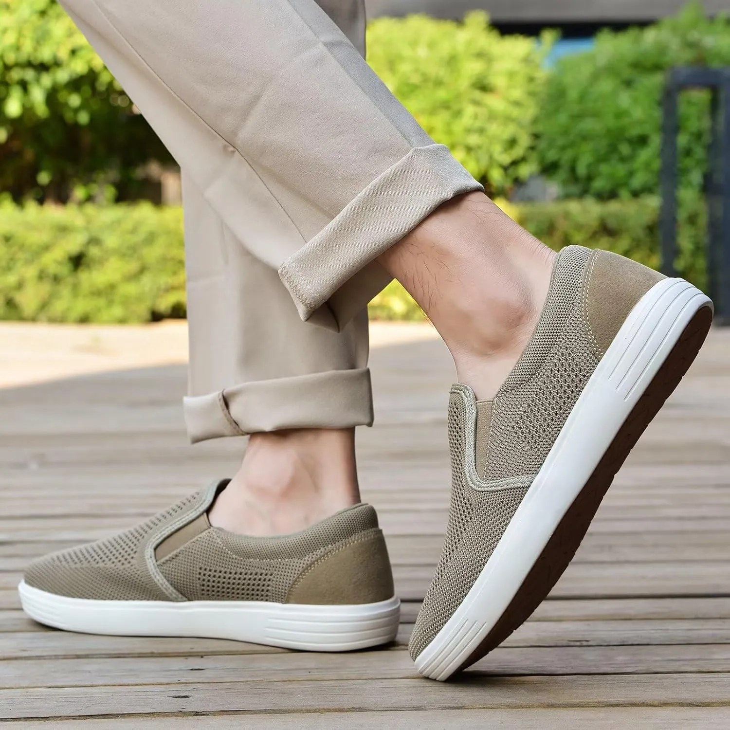 konhill Slip on Sneaker for Men- Casual Knit Boat Loafers Walking Shoes Driving Work Memory Skate Foam Shoes
