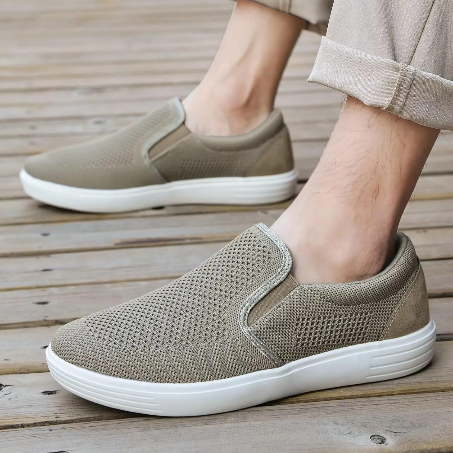 konhill Slip on Sneaker for Men- Casual Knit Boat Loafers Walking Shoes Driving Work Memory Skate Foam Shoes