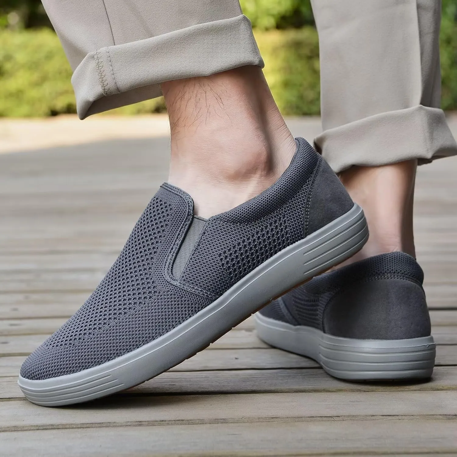 konhill Slip on Sneaker for Men- Casual Knit Boat Loafers Walking Shoes Driving Work Memory Skate Foam Shoes