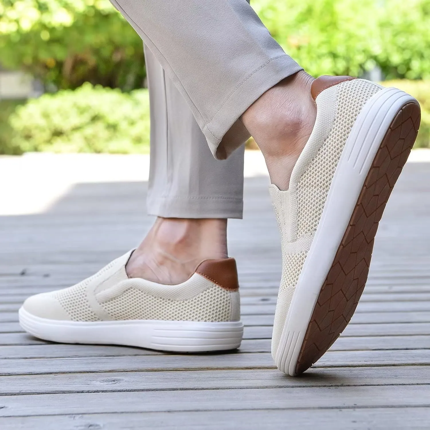 konhill Slip on Sneaker for Men- Casual Knit Boat Loafers Walking Shoes Driving Work Memory Skate Foam Shoes