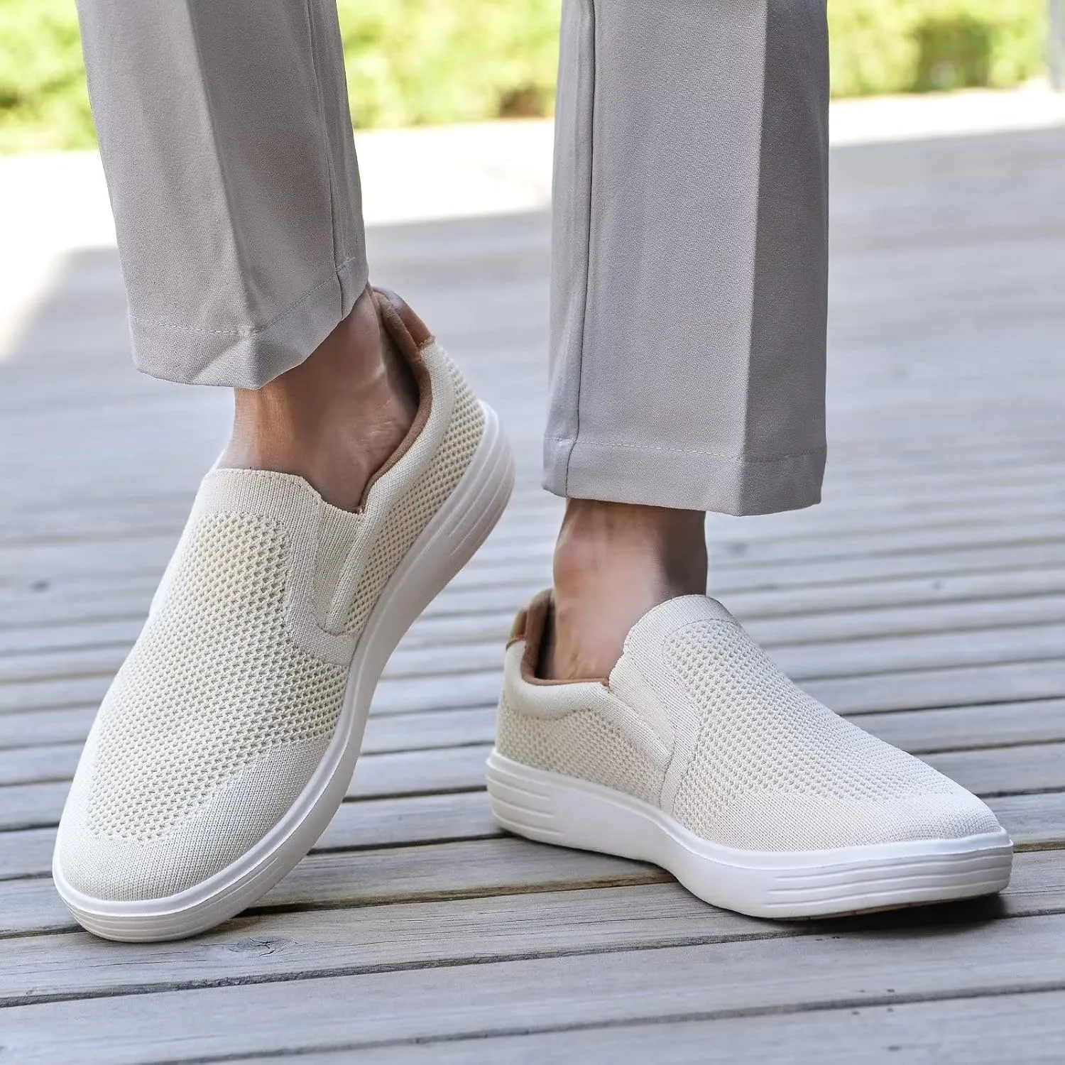 konhill Slip on Sneaker for Men- Casual Knit Boat Loafers Walking Shoes Driving Work Memory Skate Foam Shoes