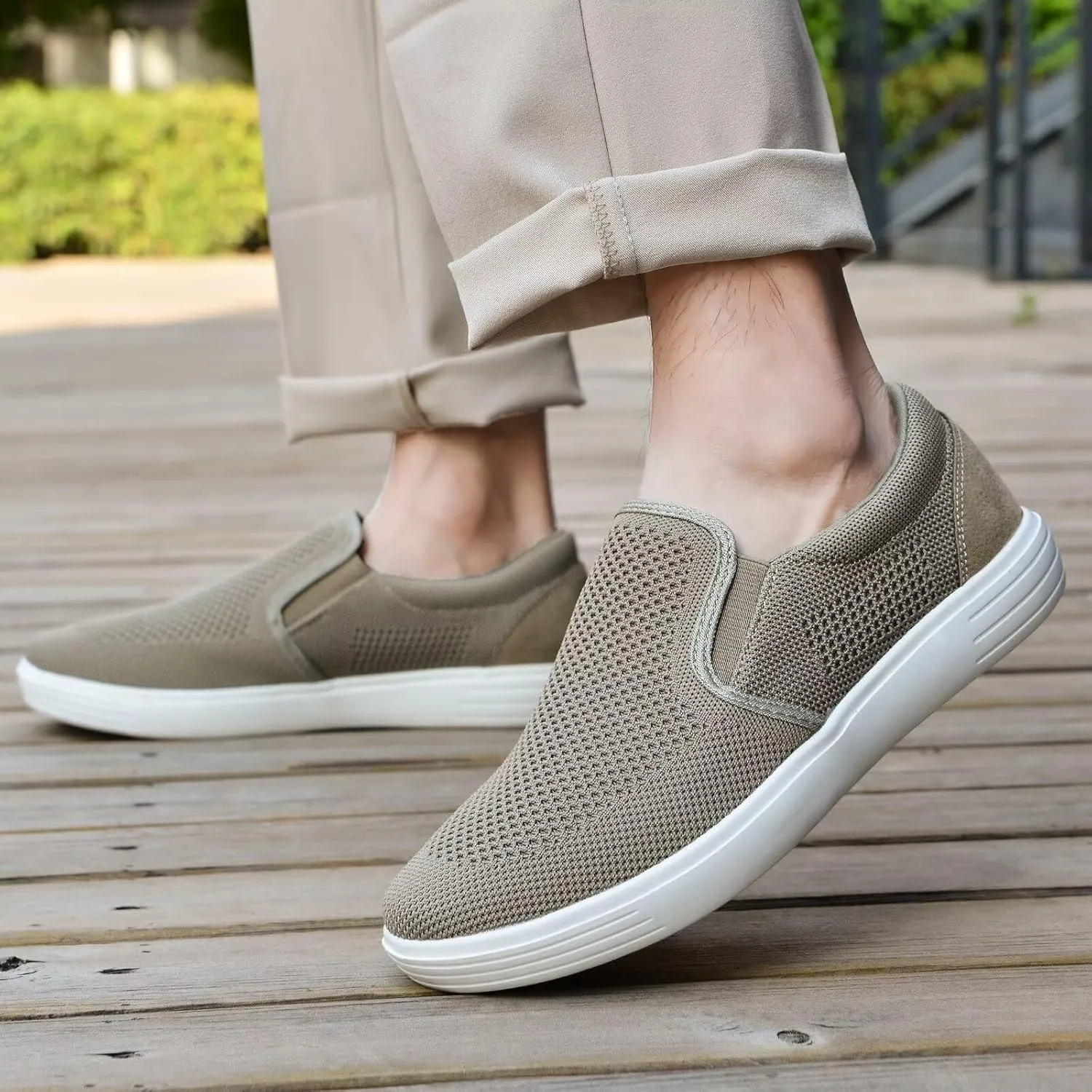konhill Slip on Sneaker for Men- Casual Knit Boat Loafers Walking Shoes Driving Work Memory Skate Foam Shoes