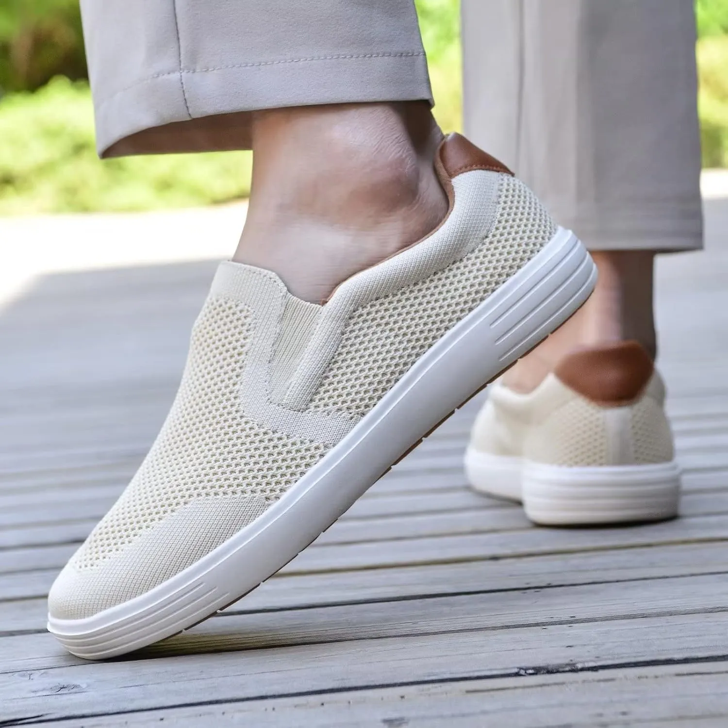 konhill Slip on Sneaker for Men- Casual Knit Boat Loafers Walking Shoes Driving Work Memory Skate Foam Shoes