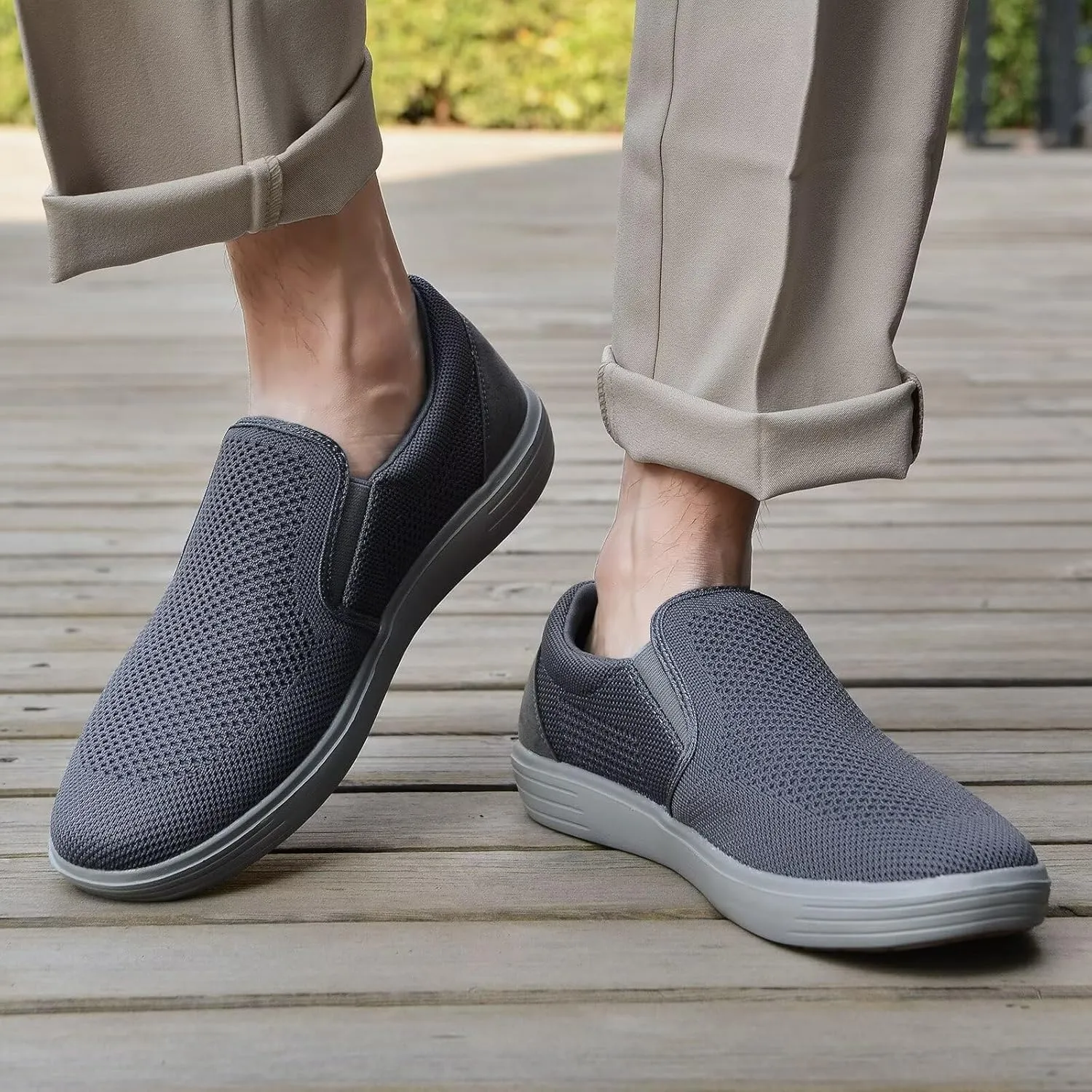 konhill Slip on Sneaker for Men- Casual Knit Boat Loafers Walking Shoes Driving Work Memory Skate Foam Shoes